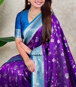 Woven design zari silk blend heavy work kanjeevaram saree