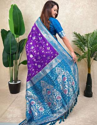 Woven design zari silk blend heavy work kanjeevaram saree 2