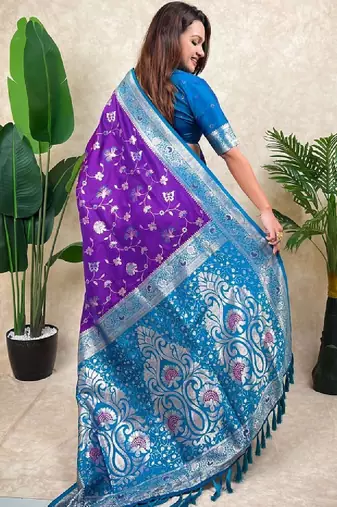 Woven design zari silk blend heavy work kanjeevaram saree