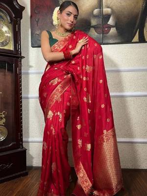 Floral woven design zari art silk kanjeevaram saree 1