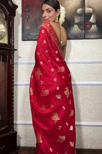 Floral woven design zari art silk kanjeevaram saree