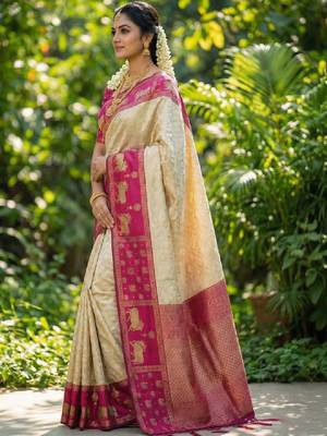 Woven design zari silk blend kanjeevaram saree 1