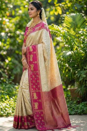 Woven design zari silk blend kanjeevaram saree