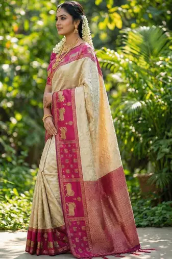 Woven design zari silk blend kanjeevaram saree