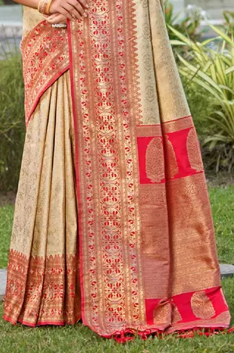 Ethnic motifs zari silk blend kanjeevaram saree