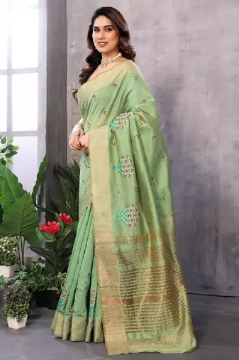 Floral embroidered kanjeevaram saree