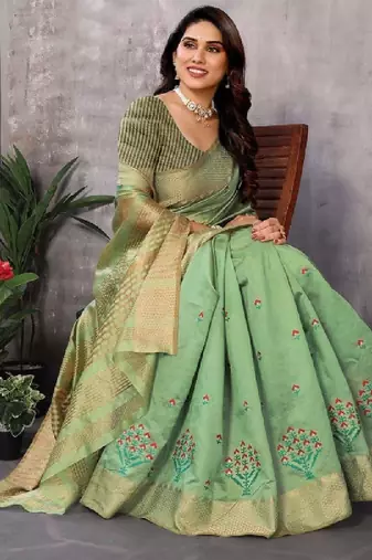 Floral embroidered kanjeevaram saree