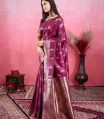 Women purple ethnic motifs zari kanjeevaram saree with blouse piece