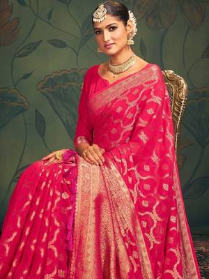 Ethnic motifs zari pure georgette kanjeevaram saree 1