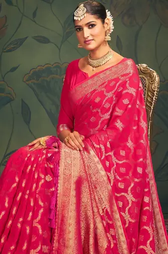 Ethnic motifs zari pure georgette kanjeevaram saree