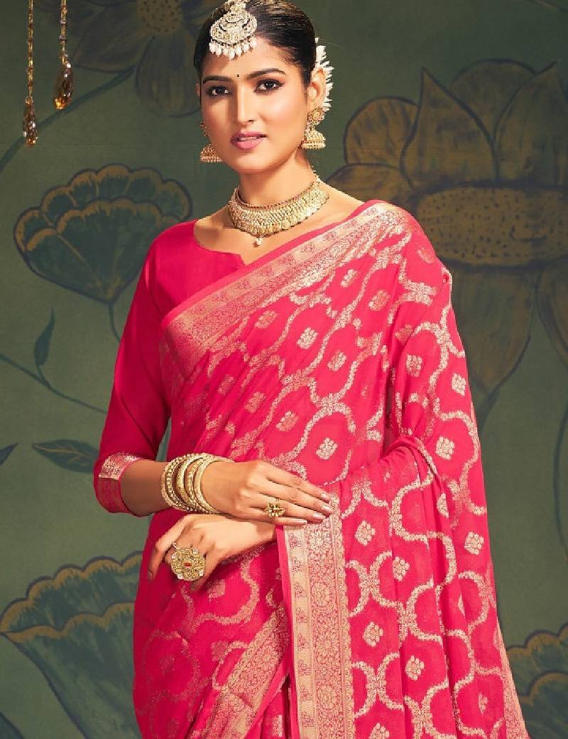 Ethnic motifs zari pure georgette kanjeevaram saree