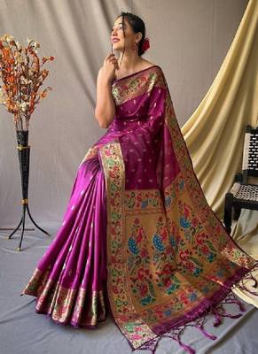 Woven design pure zari heavy work paithani kanjeevaram silk saree 1