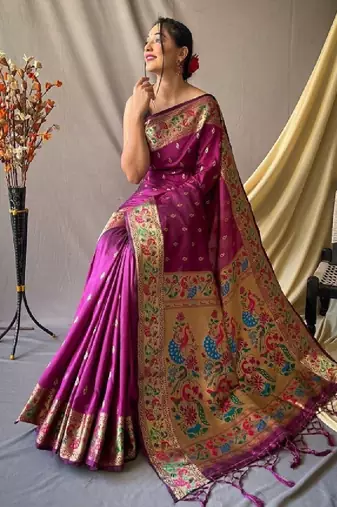 Woven design pure zari heavy work paithani kanjeevaram silk saree
