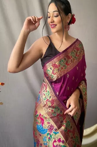 Woven design pure zari heavy work paithani kanjeevaram silk saree