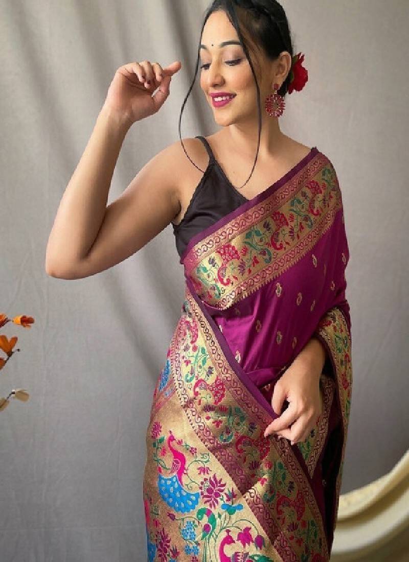 Woven design pure zari heavy work paithani kanjeevaram silk saree