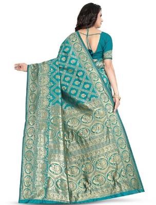Woven design zari silk blend kanjeevaram saree 2