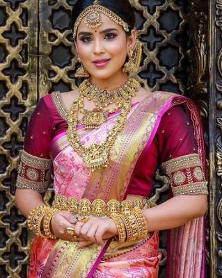 Woven design zari art silk heavy work kanjeevaram saree 1