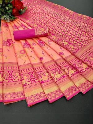 Woven design zari art silk heavy work kanjeevaram saree 3