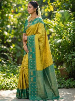 Woven design zari silk blend designer kanjeevaram saree 1