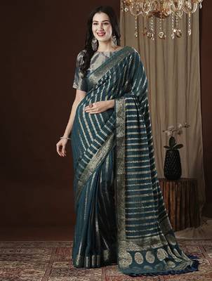 Zari woven striped pure georgette kanjeevaram saree 1