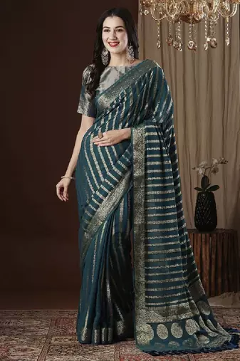 Zari woven striped pure georgette kanjeevaram saree