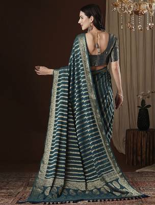 Zari woven striped pure georgette kanjeevaram saree 2