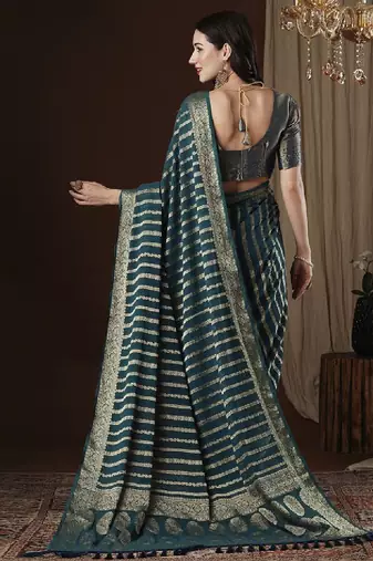 Zari woven striped pure georgette kanjeevaram saree