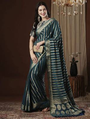 Zari woven striped pure georgette kanjeevaram saree 3