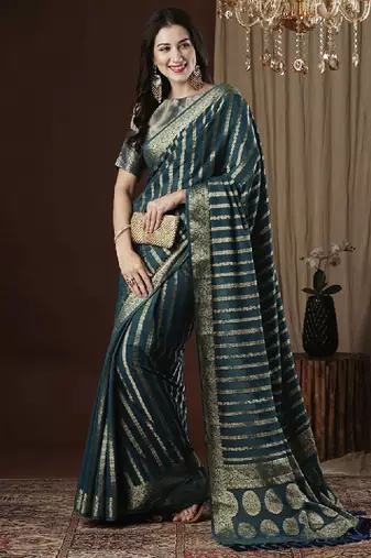 Zari woven striped pure georgette kanjeevaram saree
