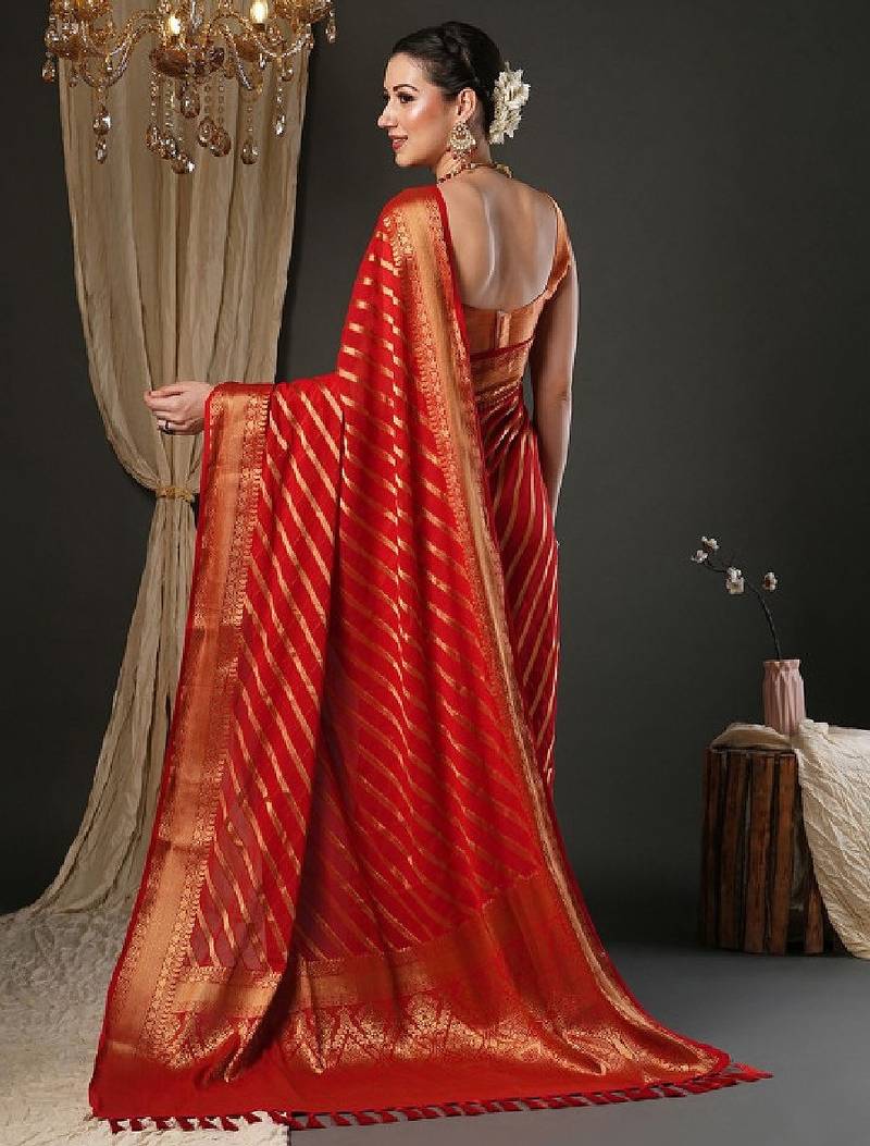 Woven design zari pure georgette kanjeevaram saree