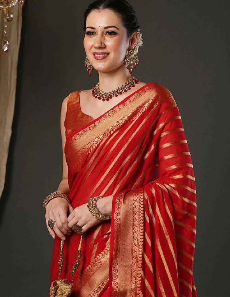 Woven design zari pure georgette kanjeevaram saree