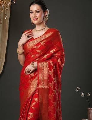 Woven design zari pure georgette kanjeevaram saree 3
