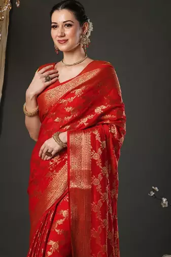 Woven design zari pure georgette kanjeevaram saree