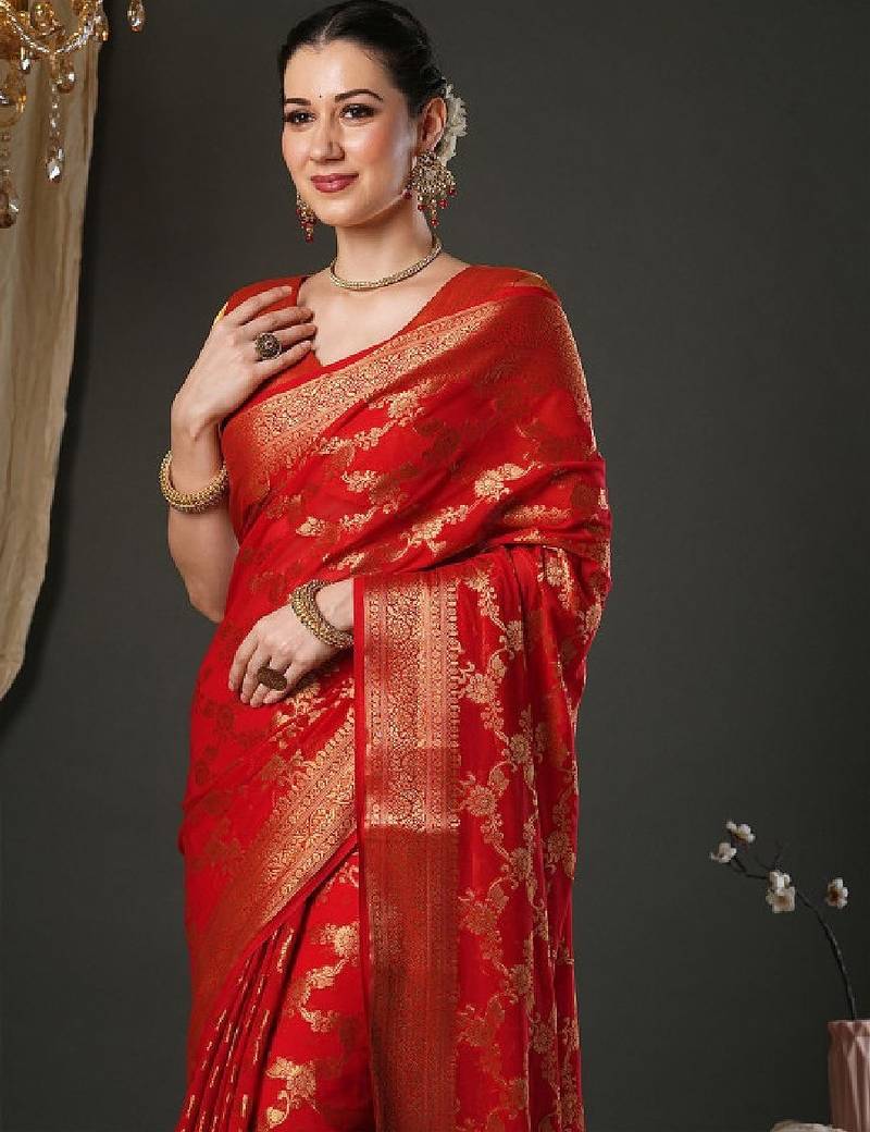 Woven design zari pure georgette kanjeevaram saree