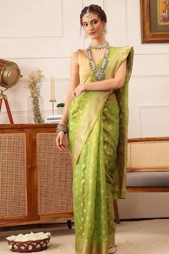 Woven design zari tissue fusion kanjeevaram saree