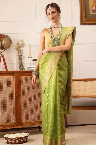 Woven design zari tissue fusion kanjeevaram saree
