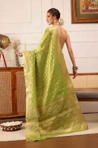 Woven design zari tissue fusion kanjeevaram saree