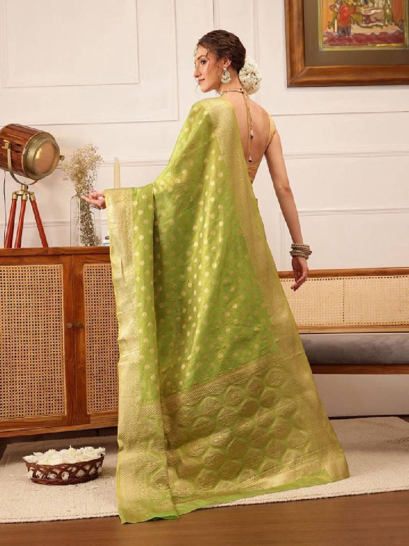 Woven design zari tissue fusion kanjeevaram saree
