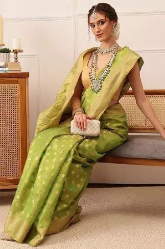 Woven design zari tissue fusion kanjeevaram saree