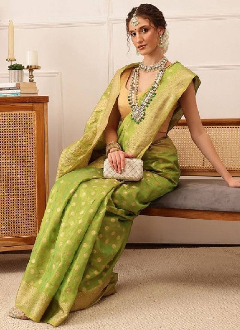 Woven design zari tissue fusion kanjeevaram saree