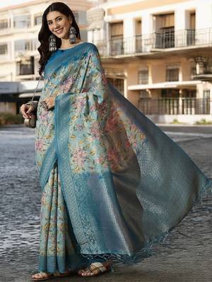 Woven design zari silk blend kanjeevaram saree 1
