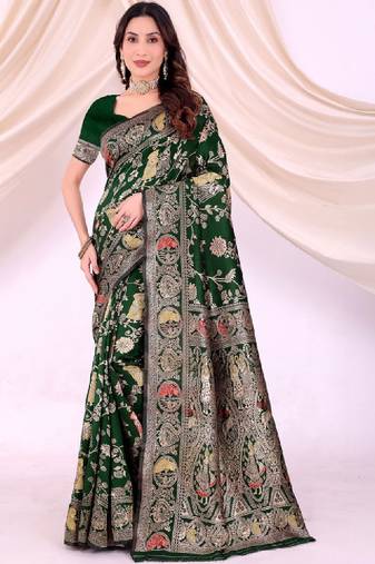 Woven design zari silk blend heavy work kanjeevaram saree