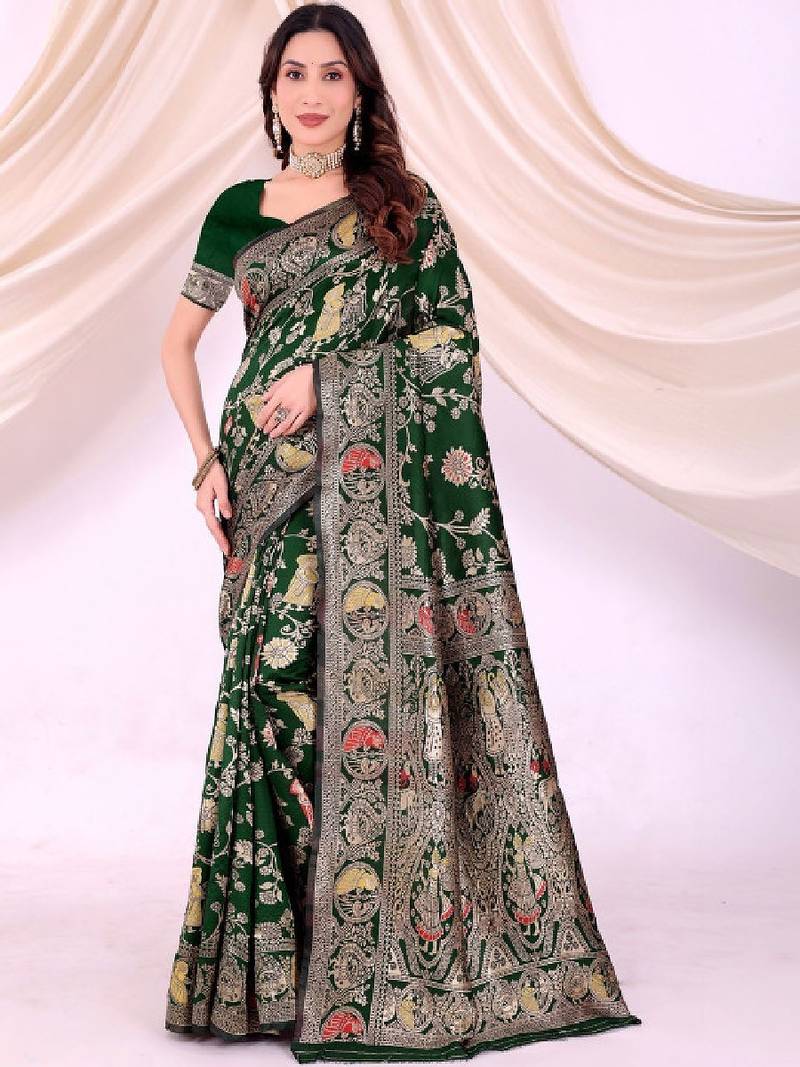 Woven design zari silk blend heavy work kanjeevaram saree