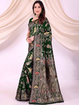 Woven design zari silk blend heavy work kanjeevaram saree 2