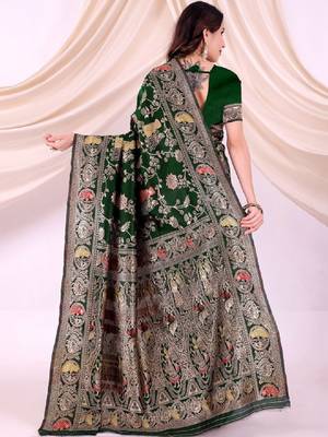 Woven design zari silk blend heavy work kanjeevaram saree 3