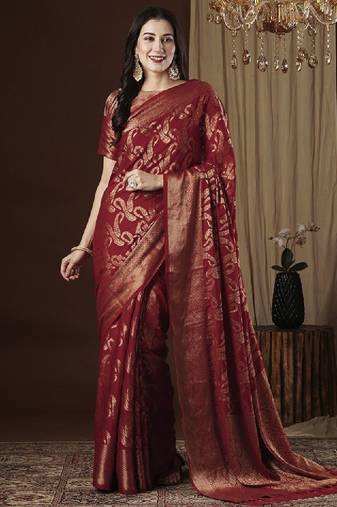 Ethnic motif zari woven kanjeevaram saree