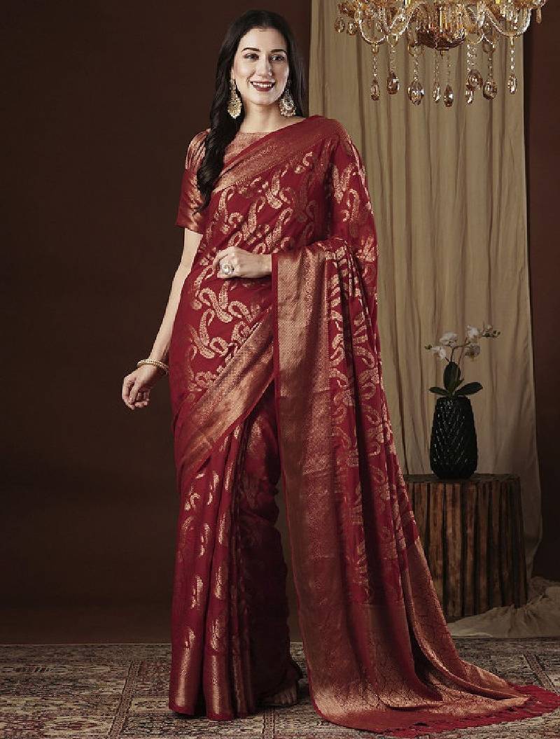 Ethnic motif zari woven kanjeevaram saree