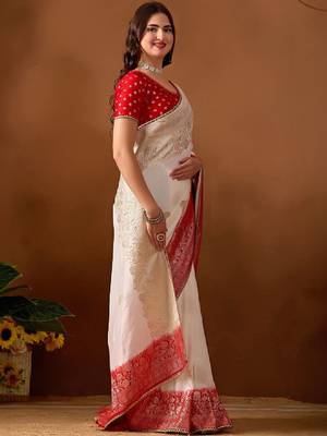 Woven design zari silk blend kanjeevaram saree 2
