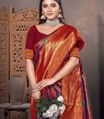 Ethnic motifs woven design zari traditional banarasi saree