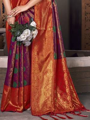 Ethnic motifs woven design zari traditional banarasi saree 2